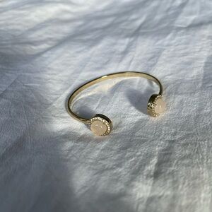 Gold Open Cuff Bracelet with Cream Cabochon Accents